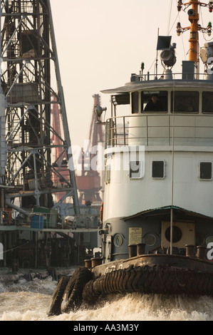 China, Shanghai, River tug on Huangpu River Stock Photo