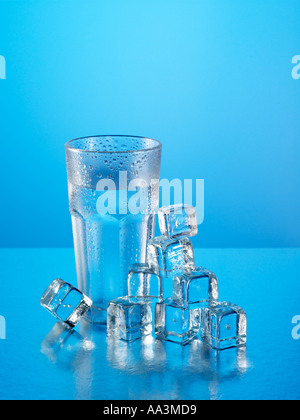 Glass of pure water with ice cubes. Isolated on white background Stock ...