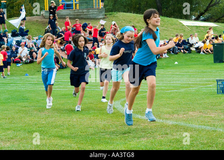 Girls running in primary school sports Hobart tasmania Australia Stock Photo