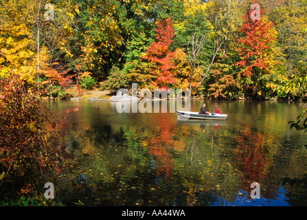USA New York New York City NYC Manhattan Autumn Foliage in Central Park on The Lake Stock Photo