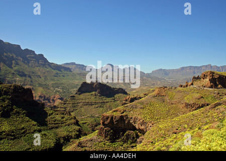 MIRADOR EL GURIETE. THE BARRANCO de TIRAJANA. GRAN CANARIA. CANARY ISLANDS. EUROPE. Stock Photo