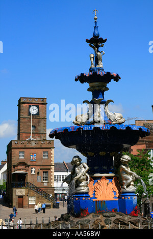 High Street Mid Steeple summer ornate water fountain dumfries town centre scotland Stock Photo