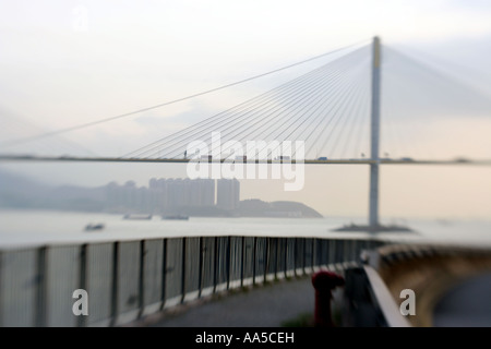 View of The Tsing Ma Suspension Bridge Stock Photo