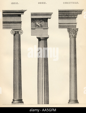 The three classical orders of Greek architecture. Stock Photo