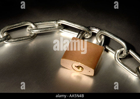 Chain and closed padlock Stock Photo