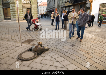 Bratislava, Slovakia. Peeper statue in Panska street Stock Photo