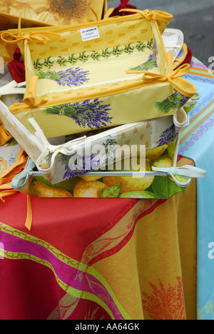 fabric bags on market stall, france Stock Photo