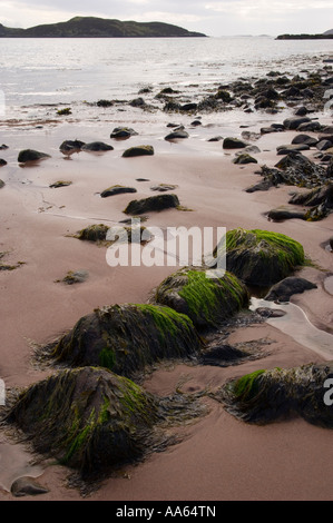 Rocks on a sandy beach, Achiltibuie, Scotland Stock Photo