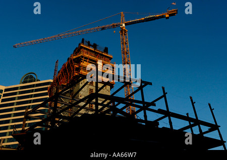 Skeleton frame of an office building skyscraper under construction with ...