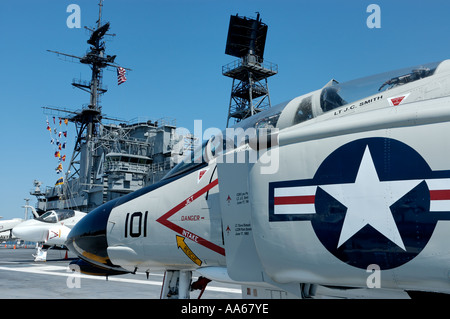 Aircraft on the flight deck of the USS Midway Museum San Diego California USA