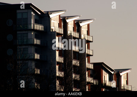 New apartments beside River Aire central Leeds Striking roofline and penthouse balconies Stock Photo