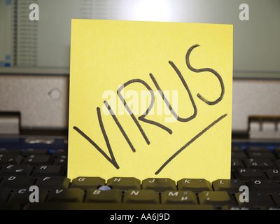 memo note on notebook, virus Stock Photo