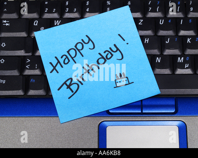 memo note on notebook, Happy Birthday Stock Photo