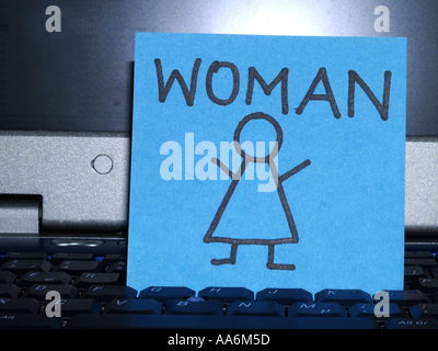 memo note on notebook drawing woman Stock Photo