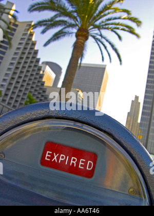 Parking meter showing red expired penalty warning on the Embarcadero area of the city of San Francisco California USA Stock Photo