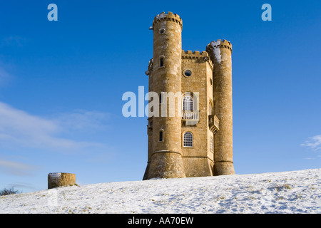 Snow on the Cotswolds in winter at Broadway Tower, Worcestershire UK Stock Photo