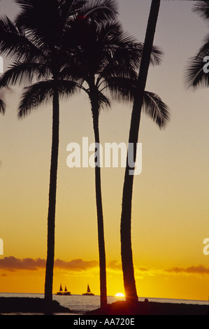 Sunset Ala Moana Beach Park Waikiki Oahu Hawaii Stock Photo