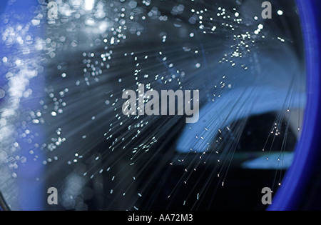 Shining ends of optical fiber Stock Photo
