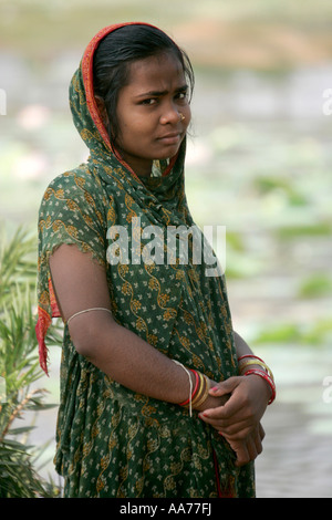 Woman bathing at Bolgarh village, Orissa, India Stock Photo