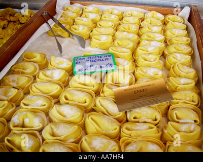 Sweet and savoury pastry specialities on sale in the delicatessen in the ancient town centre of Asolo, Treviso, Italy Stock Photo