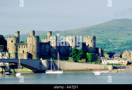 Mediaeval Conwy Castle, built by King Edward 1, on the River Conwy, Snowdonia, in the Gwynedd region of north Wales, UK Stock Photo