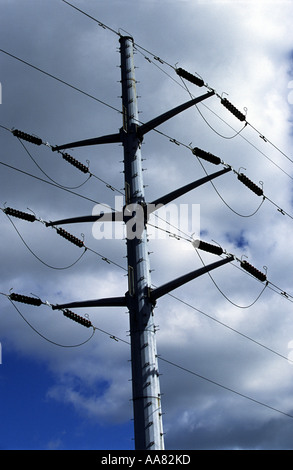 High voltage power cables supplying electricity to the Cambridge Science Park, Cambridgeshire UK. Stock Photo