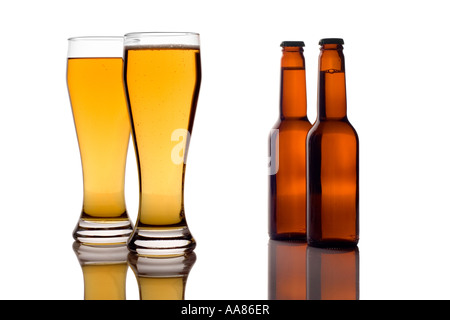 Beer glasses and bottles Stock Photo