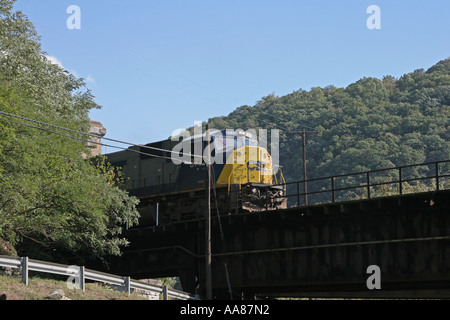 Train exits tunnel on Maryland side of Potomac River. Stock Photo