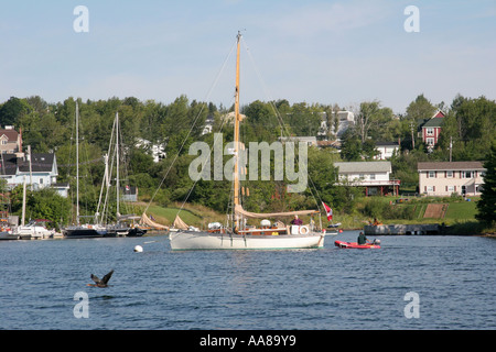Sailboat Moored on the Bras d'Or Lake at Baddeck Nova Scotia Stock Photo