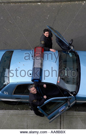 Aerial view looking down from above Metropolitan Police patrol car ...