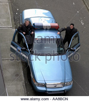 Aerial view looking down from above Metropolitan Police patrol car ...