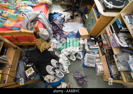 Boys bedroom in a very messy condition Stock Photo