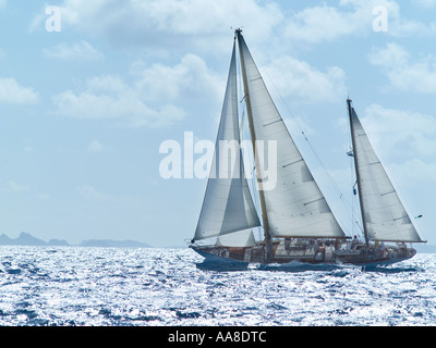 2 Sailing yachts in the Caribbean full sail Stock Photo