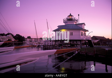 USA Maryland St Michael s Chesapeake Bay Maritime Museum Hooper Strait Lighthouse at dusk BHZ Stock Photo