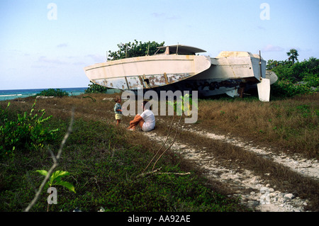 Donald Crowhurst  trimaran Teignmouth Electron on Cayman Brac Cayman Islands in 1991 Stock Photo