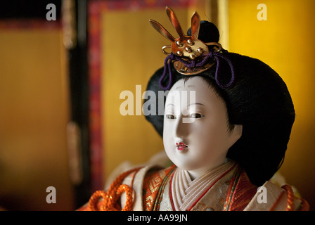 Ornate dolls set up in Japanese homes to mark Girls Day on March 3rd Hina doll display Japan Stock Photo