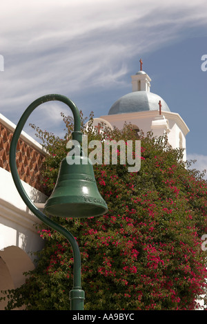 El Camino Real bell in front of Mission San Luis Rey de Francia, Oceanside, California, USA Stock Photo