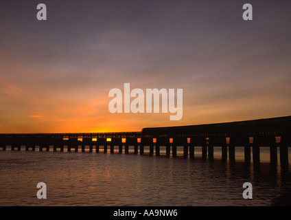 Train Crossing the Tay Rail Bridge, Scotland Stock Photo