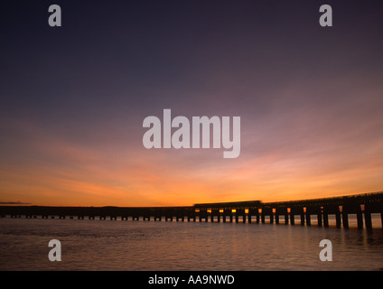 Tay Rail Bridge with Train, Scotland Stock Photo
