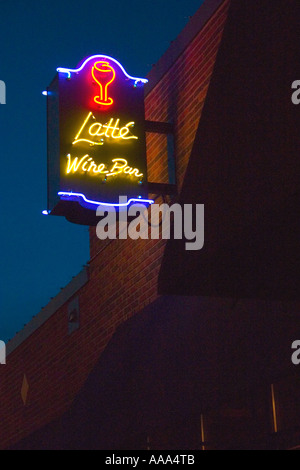 Neon sign for the Latte Wine Bar on Grand Avenue. St Paul Minnesota MN USA Stock Photo