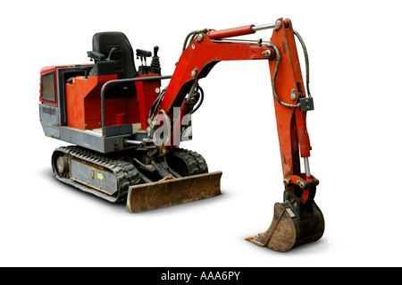 Red mini excavator Isolated over white cutout Stock Photo