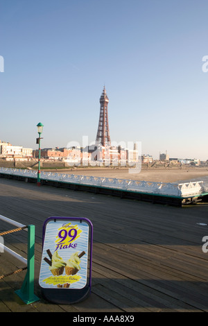 Blackpool Tower and Prom Viewed from the Deck of the North Pier,Lancashire,England,UK,GB Stock Photo