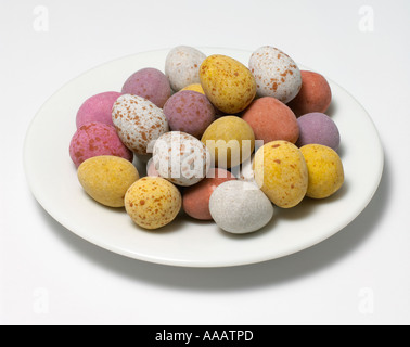 Chocolate eggs on plate Stock Photo