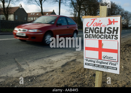 English Democrats party leaflet by a road side prior to the local elections in May 2006 Stock Photo