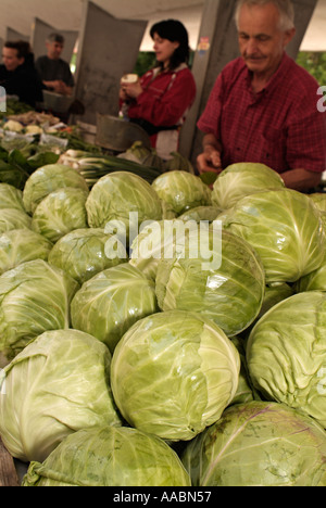 Cabbages for Sale on a Market Stall Stock Photo