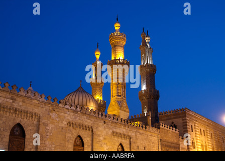 Al-Azhar Mosque at night, Cairo, Egypt Stock Photo