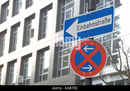 one way street and stopping restriction Stock Photo