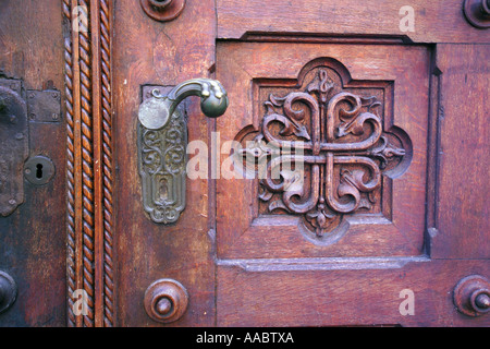 old wooden door with ornaments Stock Photo