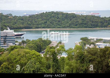 SINGAPORE ASIA May Looking down from Mount Faber to the offshore Sentosa Island over the cruise centre and Selat Pandan Stock Photo