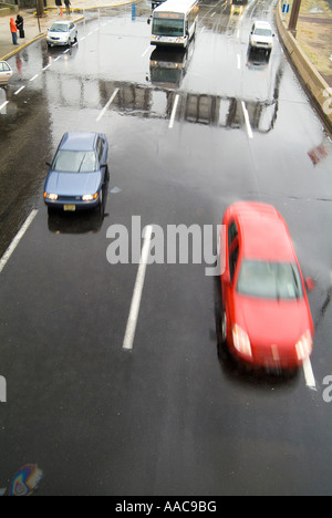 Wet road from above during rain storm, Philadelphia USA Stock Photo